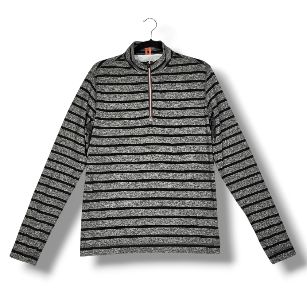 Robert Graham 1/4 Zip Top Black Grey Stripes Mens Size Small